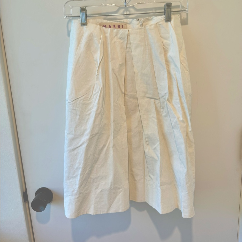 Marni Pleated Linen Knee-Length Skirt